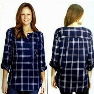Nine West Lucy Plaid Popover Top M